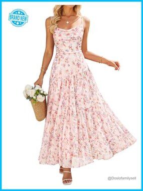 Sleeveless Floral Maxi Dress Cowl Neck A-Line Summer Beach Wedding Guest
